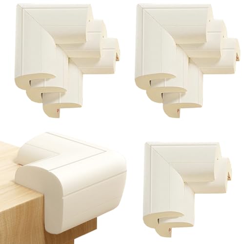 8 Pack Large Table Corner Protector for Kids, Baby Proofing Soft Rubber Foam Cushion Corner Covers, Heavy-Duty Corner Bumper Guards for Furniture Stair Cabinet Fireplace - Pre-Taped, White - color: White