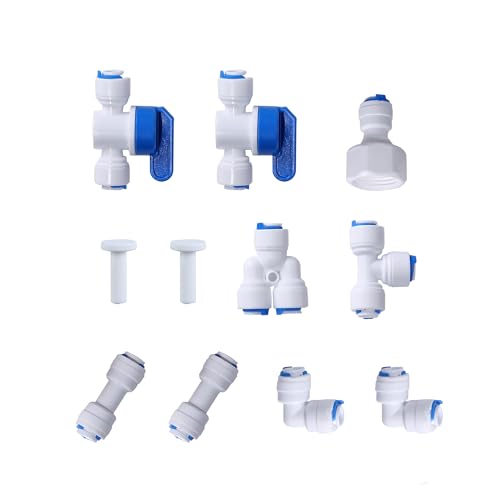 1/4" OD Quick Connect Push in to Connect Water Tube Fitting (Ball Valve + T + L + I + Y + Faucet connection + end caps 11-Pack) - style: 11