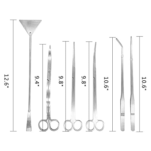 Aquascaping Tools 7 in 1 Kit Aquarium Plant Scissors Tools Set Curved & Waved Scissor Tweezers Spatula Stainless Steel Anti Rust Tools for Fish Tank Cleaning Plant Trimming