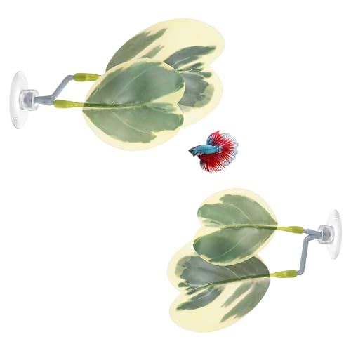 M METERXITY 2-Pack Betta Fish Leaf Pad, Hammock Plant Leaf Pad, Realistic Resting Fish Rest Bed for Fish Tank Decorations/Aquarium Accessories/Breeding [Green and White, Grape Leaves-Shaped] - color: Green and White