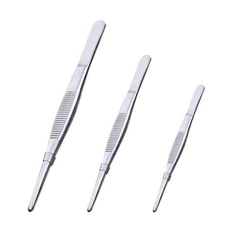 3PCS Stainless Steel Tweezers Set 8" 10" 12", Long Kitchen Tongs with Precision Serrated Tips for Cooking, Medical, Garden, Aquarium and Laboratory Use