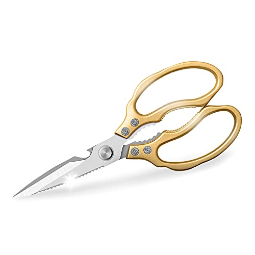 AWinjoy Kitchen Scissors, Heavy Duty Sharp Shears Dishwasher Safe, Kitchen Accessories Cooking Shears for Meat Chicken Fish Poultry Herb Bread (gold) - color: Gold