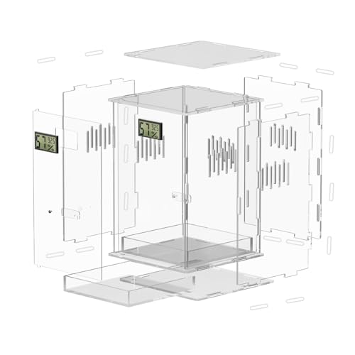 Reptile Terrariums with Temperature Hygrometer, 5.9"x5.9"x9.8" Acrylic Breeding Box Terrarium Cage Tank for Small Reptile Insect Home Office (Arboreal) - size: Arboreal--M (Tray)