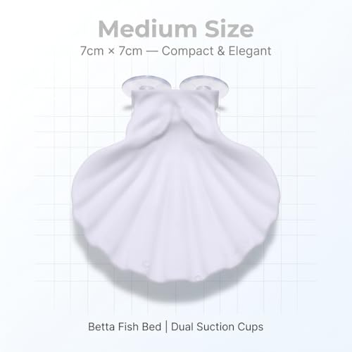 Betta Fish Hammock, Shell Pad with Strong Suction Cup Natural Resting Bed for Bettas Soft Fin-Safe Betta Fish Tank Decor and Accessories (White Medium) - color: White Medium