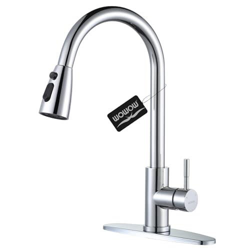 Chrome Kitchen Faucet with Sprayer, WOWOW Pull Down Kitchen Sink Faucet Stainless Steel Utility Sink Faucet with Deck Plate, Kitchen Tap for RV, Laundry, Bar - color: Chrome, style: Kitchen Faucet