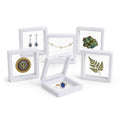 6 Pack 3D Floating Display Case, Freestanding Clear Suspension Frame and Jewelry Holder for Challenge Coins, Enamel Pins, Rocks, Rings and Plant Specimens - color: White, size: 3.5*3.5*0.8