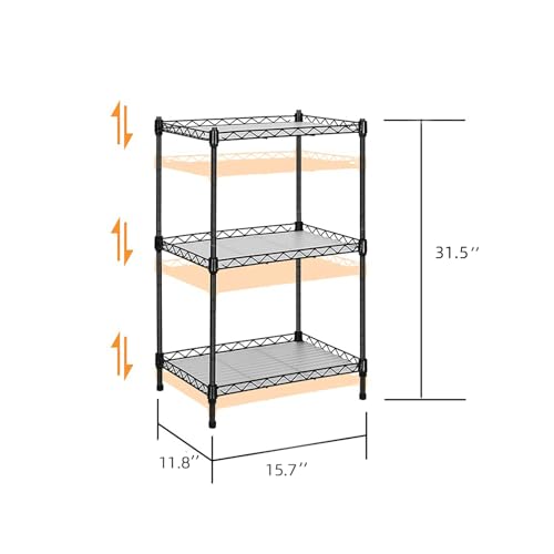 Best 3-Tier Wire Shelving - Black -mini Shelf - Kitchen Storage Shelves, Lightweight countertop Storage Rack Corner Shelf Shelving Adjustable Storage Shelf, 11.8" D x 15.7" W x 31.5" H - size: 3-Black Shelf