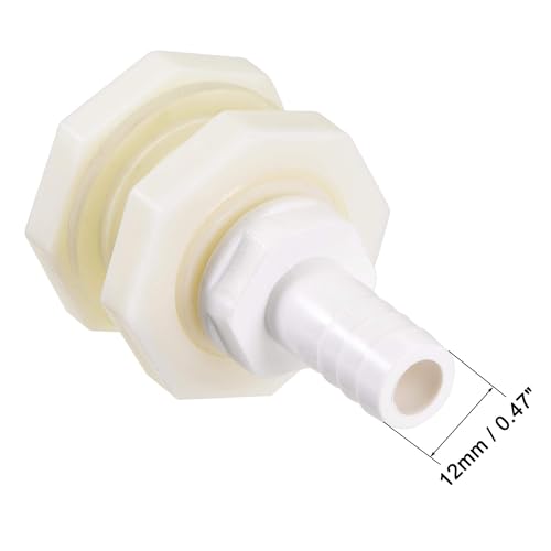 Bulkhead Fitting Adapter, 12mm Barbed x G1/2 Female ABS White, Water Tank Connector for Aquariums, Water Tanks, Tubs, Pools, 2pcs - size: 1/2" 2pcs