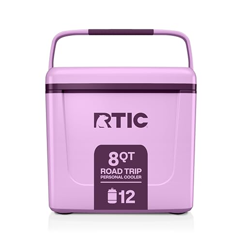 RTIC 8 QT Road Trip Personal Cooler, Small, Compact, Insulated, Portable Ice Chest Box for Food, Drink, Beverage, Beach, Camping, Picnic, Fishing, Boat, 12-Can Capacity - color: Lavender/Plum