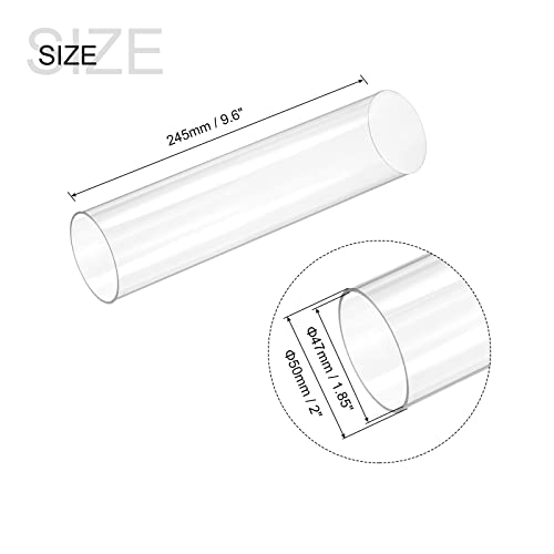MECCANIXITY Plastic Pipe Rigid Polycarbonate Round Tube Clear 1.85"(47mm) ID 2"(50mm) OD 9.6" (245mm) High Impact for Lighting, Models, Water Plumbing - size: 1.85"IDx2"ODx9.6"