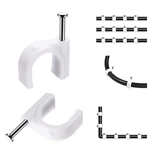 Abnii Cable Clips, 100 Pcs, 8mm, Wire Wall Clips with Steel Nails, Cable Management Organizer Clip, Cable Tacks Coax Holder Clip, RG6 RG59 CAT6 RJ45 Cable Cord Clips, White - color: White, size: 8mm-100pc