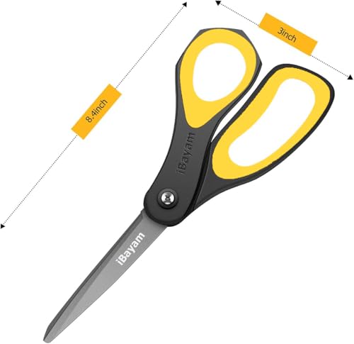 Scissors, iBayam 3 Pack 8" All Purpose Nonstick Scissors, 2.5MM Thickness Titanium Blades with Comfort Grip, Heavy Duty Shears for Office School Home Classroom General Use Art and Craft DIY Supplies - color: Yellow, Blue, Red, size: 3-Pack