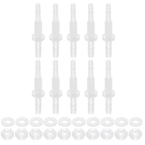 uxcell 10Pcs Plastic Hose Barb Fitting, 1/8" x 5/32" Bulkhead Adapter Union Splicer Mender Pipe Connector with M6 Nut and Washer for Aquarium Air Water Fuel - size: 1/8" x 5/32", M6 Nut