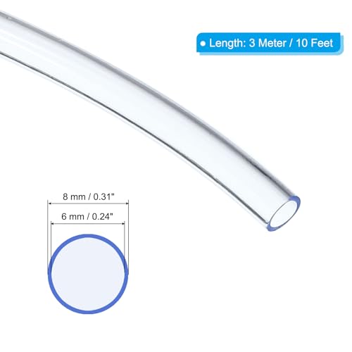 PATIKIL PVC Tubing 1/4" ID x 1/3" OD (6 mm x 8 mm) 10 Ft / 3 Meter, Flexible Clear Vinyl Tubing Water Hose Tube for Reverse Osmosis Systems Water Filters, Clear - size: 1/4" x 1/3" x 10 Ft