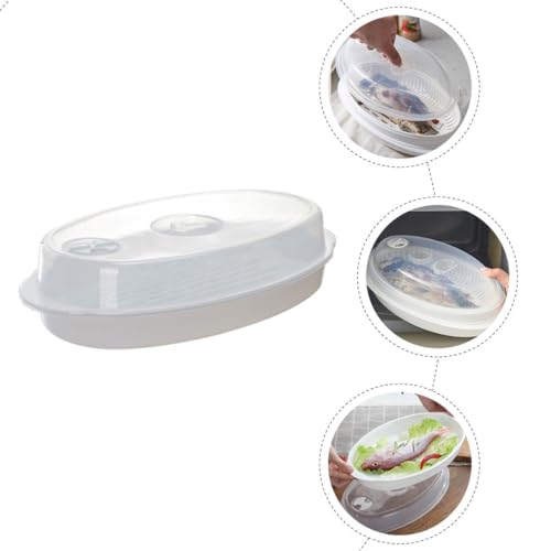 BESPORTBLE Professional Fish Steamer Plate with Lid for Microwave, Food Steaming Plate for Steamed Fish and Dumplings, Quick Heat Transfer and Water Retention, White Cooking Container