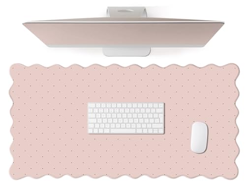 Cute Pink Scalloped Desk Mat with Polka Dot Large Mouse Pad Computer Mat Aesthetic Keyboard Mat for Desktop Laptop Protector for Office & Home - color: A3- Pink