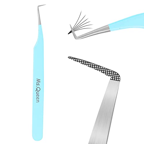 Ms.Queen Lash Tweezers for Eyelash Extensions, Precision Fiber Tip 90 Degree Tweezers for Mega Volume Lashes Extensions, Blue - style: 90 Degree Tweezers