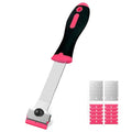 Razor Blade Scraper,Long Handle Razor Scraper with 10 Plastic and 10 Metal Blades - Perfect for Removing Labels, Stickers, Registration Stickers, and Grease from Windshields, Tint, and Glass (Pink) - color: Pink
