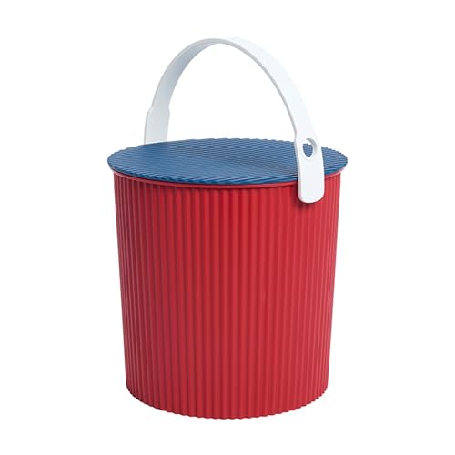Hachiman Large Bucket - 2.6 Gallon Heavy Duty Bucket with Lid and Handle - Hands-Free Filling - Easy to Stack and Store - Indoor Outdoor Use - 10.4" x 11.1" - Red, Blue, White - color: Red, Blue, White, size: Large