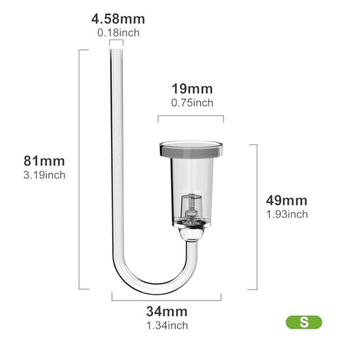 FZONE Acrylic Aquarium CO₂ Diffuser with Built-in Check Valve & Bubble Counter, Syringe & Suction Cup – Fine Bubble CO₂ Delivery for Planted Tanks (S-19mm) - size: S-19mm