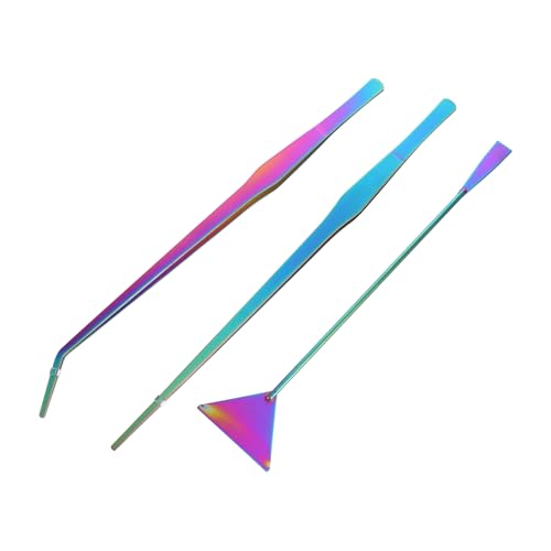COLLBATH 3Pcs Plated Stainless Steel Tools Set Straight Tweezers Curved Tweezers Flat Spatula for Aquatic Plant Care and Fish Tank Decoration