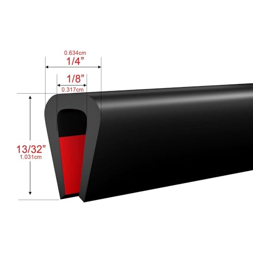 Silicone Edge Trim Self-Adhesive U Channel Silicone Edge Trim Edge Protector for Sheet Metal (Black, Fit 1/8" - L 20') - color: Black, size: Fit 1/8" - L 20'