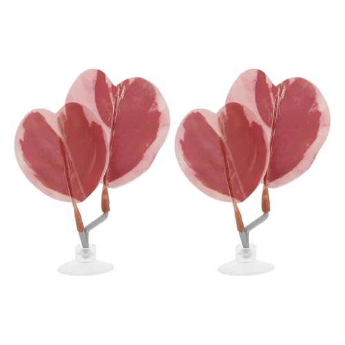 Betta Fish Bed, Betta Leaf Bed, Plastic Betta Hammock, Betta Hammock Pad with Suction Cup, Betta Heart-Shaped Leaf Bed Aquarium Decor, Pink 2 Pcs