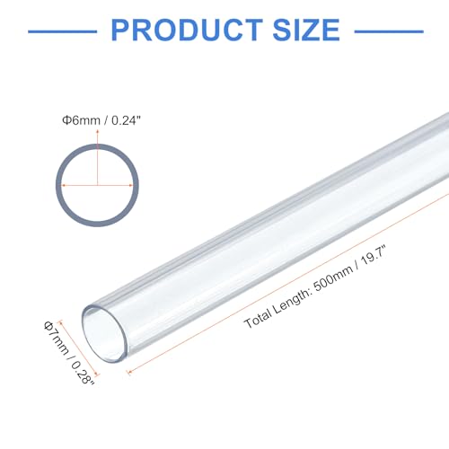 uxcell 10 Pcs Clear Plastic Rigid Tubing 6mm ID x 7mm OD, 0.5 Meters Length Round Polycarbonate Tubing for Aquarium Water Pipe, Water Cooling System, Plumbing - size: 6mm x 7mm