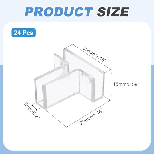 uxcell 24Pcs Plastic Glass Connector, Suitable for 5mm Thick t Shaped Glass to Glass Clamp, Fixing Bracket Rimless Clip Holder for Aquarium Fish Tank Display Shelves, Transparent - color: Transparent, size: 5mm