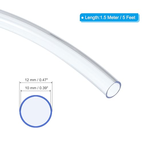PATIKIL PVC Tubing 3/8" ID x 4/9" OD (10 mm x 12 mm) 5 Ft / 1.5 Meter, Flexible Clear Vinyl Tubing Water Hose Tube for Reverse Osmosis Systems Water Filters, Clear - size: 3/8" x 4/9" x 5 Ft