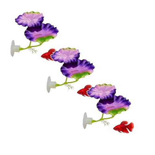 Fish Leaf Pad Simulating for Betta, Natural Resting Leaf Pad for Aquarium, Betta Fish Pad with Suction Cup, Artificial Silk Plant Leaf for Spawning Grounds, Breeding, Resting, Hiding (Purple 3 Pcs)