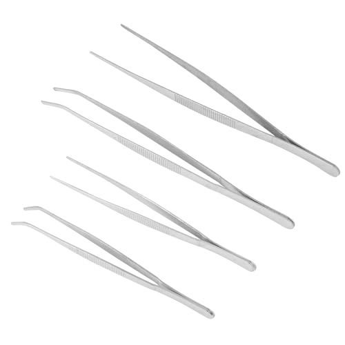 SLSON Reptile Feeding Tongs, 4-Pack Stainless Steel Straight and Curved Tweezers, Handling Tools for Bearded Dragon, Snake, Gecko, Lizards