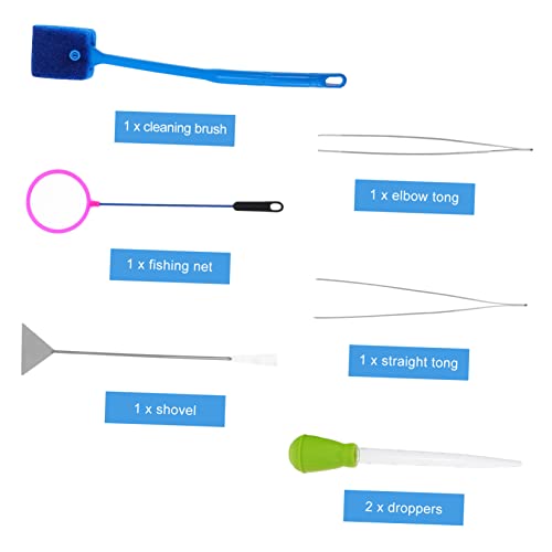 7pcs Aquarium Cleaning Tools Set Stainless Steel Aquascaping Tweezers Fish Tank Brush and Net for Easy Maintenance and Care of Aquatic Plants and Fish Random Color
