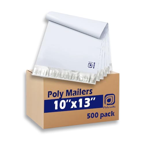POLYSELLS 500 pcs 10x13 Inches White x Silver Poly Mailers Shipping Envelopes, Strong Adhesive Sealing, Waterproof, and Tear-resistant Postal Mailing Bags for Clothing, Books, and Accessories - size: 10"x13" 500 PCS