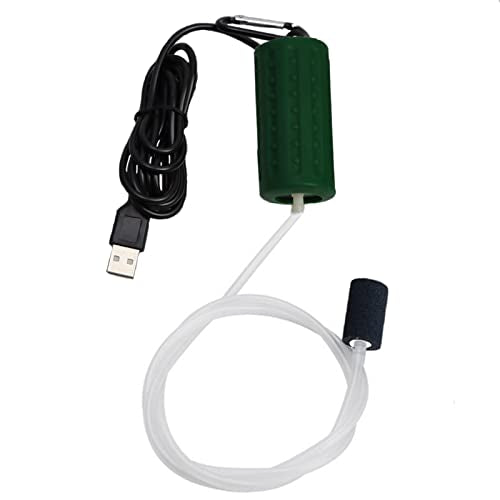 Aquarium Air Pump Mini USB Fish Tank Oxygen Air Pump Portable Ultra Silent Air Aerator Pump Energy Saving Oxygen Bubbler with Air Stone and Single Outlet Silicone Tube 1W - color: Dark Green