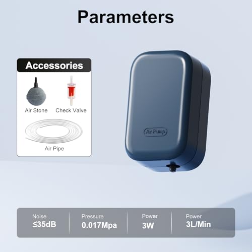 Aquarium Air Pump, Dual Outlet Quiet Oxygen Aerator Pump for Fish Tanks, Adjustable Air Valve Complete Bubbler Kit for Small Aquariums - size: Up to 50 Gallons