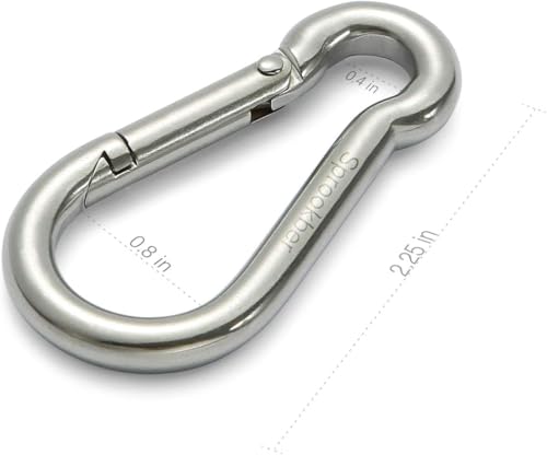 sprookber Stainless Steel Spring Snap Hook Carabiner - 304 Stainless Steel Caribeener Clips, Set of 6 - size: 2.25 Inch