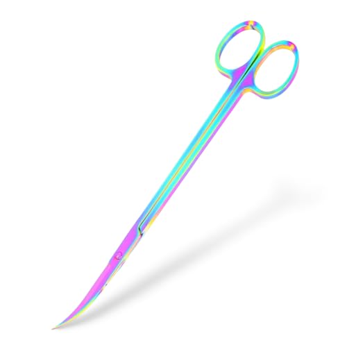 Mandala Crafts 12 Inches Rainbow Stainless Steel Curved Aquarium Scissors for Trimming Aquatic Plants – Bent Aquascape Scissors for Fish Tanks, Hospital Tanks, Goldfish Bowls, and Terrariums - color: Rainbow Curved Scissors, size: 12 Inches