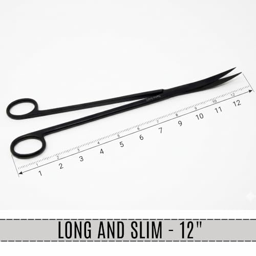 Aquarium Scissors Stainless Steel 12" Extra Long Water Grass Scissors for Aquatic Plants Pruning, Fish Tanks, Terrariums Used in Salt Water Fresh Water Landscape Maintenance Tools (Curved - Black) - style: Curved - Black