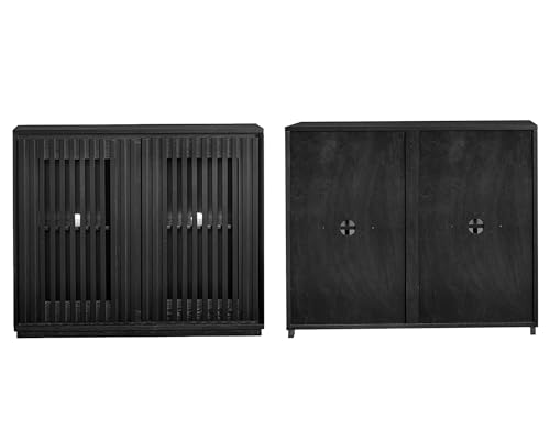 LKTART Mid Century Modern Entryway Cabinet, Narrow Sideboard Buffet Storage Cabinet with Arched Doors,TV Media Console Cabinet for Living Room,Kitchen,Home Bar,3 Pieces - color: B- Black, size: 3 Pieces