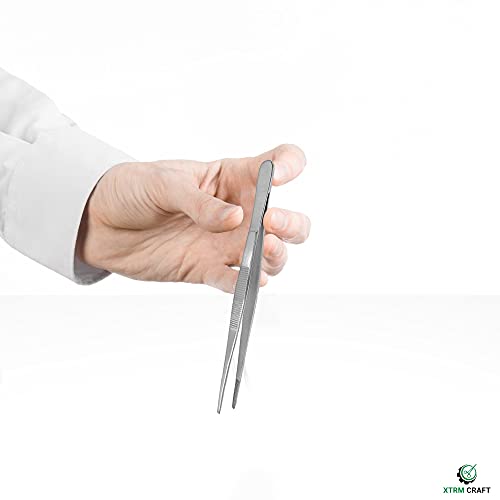 Thumb Dressing Forceps, Mulipurpose Tweezer Stainless Steel, Serrated Tip Straight 8 Inch - size: 8"