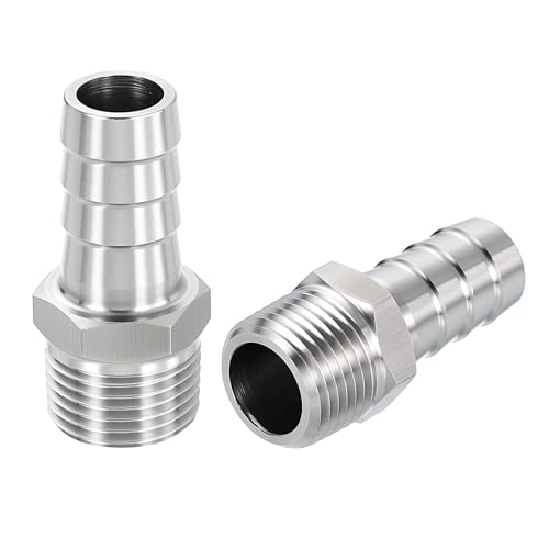 2 Pack Stainless Steel Hose Barb to g Male Adapter, 12mm Barb x 1/4" g Male for Industrial, Automotive, Fluid Transfer, Home Gardening, and Water Treatment - size: 12mm Barb To 1/4" G Male