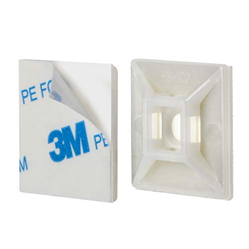XHF 100 PCS 1.1" White Self Adhesive Cable Zip Tie Mounts Wire Cable Clips Holders Management Anchors Organizer Holders Squares(HS-102) - color: White, size: 1.1"-100pcs