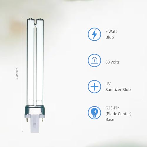 9W UV Light Bulb, Outdoor Pond UV Light Clarifier Compatible with JUP-01 UVE9 CF400 CF500 UVCP-9, Light for Fish/TurtleTank/Aquarium, 2 PCS 9W Pond Lights for G23 Base - size: 9W-UVLB-2P