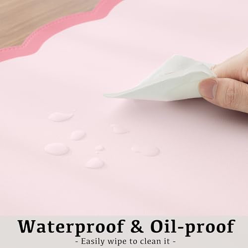 Scalloped Desk Mat, 31.5" x 15.7" Large Cute Aesthetic Desk Accessories, PU Leather Computer Laptop Desk Mouse Keyboard Pad, Desk Writing Mat for Vanity/Work/Home Decor (Pink, 31.5" x 15.7") - color: Pink, size: 31.5" x 15.7"