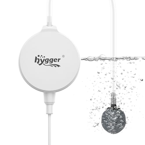 hygger 1.5 Watt Mini Aquarium Air Pump, Quiet Aerator with Air Stone Tubing Suction Cup Clip, Small Fish Tank Bubbler Oxygen Pump for 1 to 15 Gallon Betta Tank, Fish Bowl, Desk Small Tank