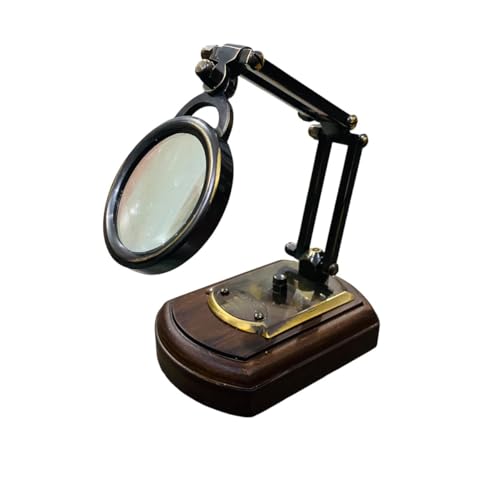 Vintage Magnifying Glass, Adjustable Arm, Brass Accents, Vintage Magnifying Glass with Adjustable Arm, Brass and Wood Base
