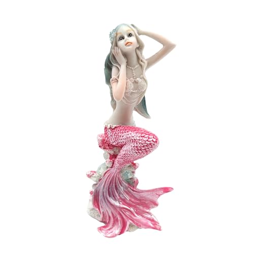 Pink Mermaid Statue, Mermaid Figure for Fish Tank Decor, Resin Princess Figurines, Perona Figure for Aquarium Landscape & Mermaid Room Decor - color: Pink