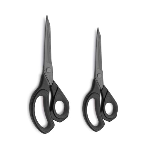 LIVINGO 2 Pack Sewing Fabric Scissors: Titanium Coated Forged Sharp Heavy Duty Shears All Purpose for Tailor Dressmaking Crafting Cutting Clothes Leather, 8.5" & 9.5", Black - color: Black