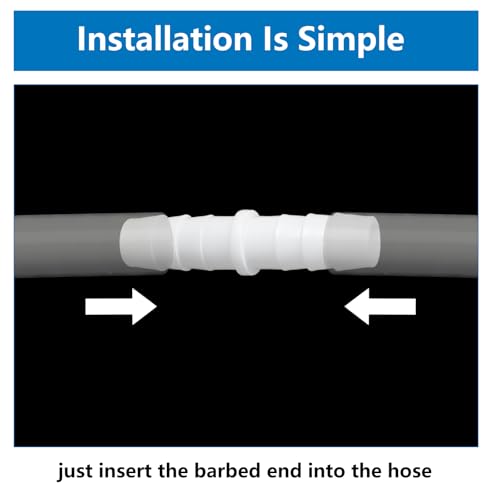 Plastic Barbed Straight Hose Fittings 8 Pcs, 1/2 Inch to 1/2 Inch Hose Mender Coupler, White Pipe Connectors for Aquarium, Gas, Fuel, Air & Water Tube Connection